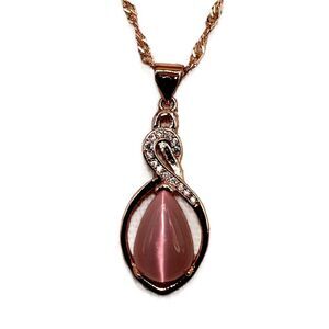 NEW Rose Gold Plated Silver & Rose Quartz Pendant Necklace